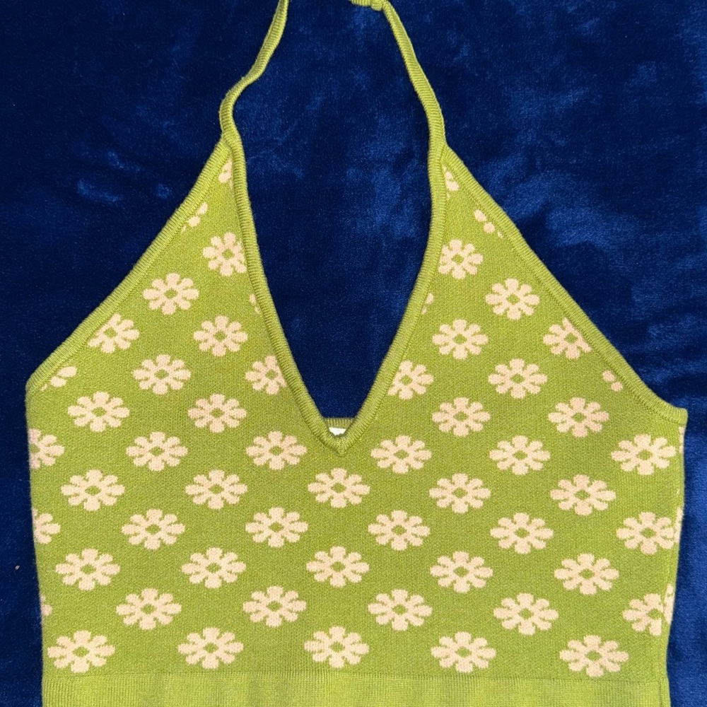 Green Halter Top with Floral Pattern